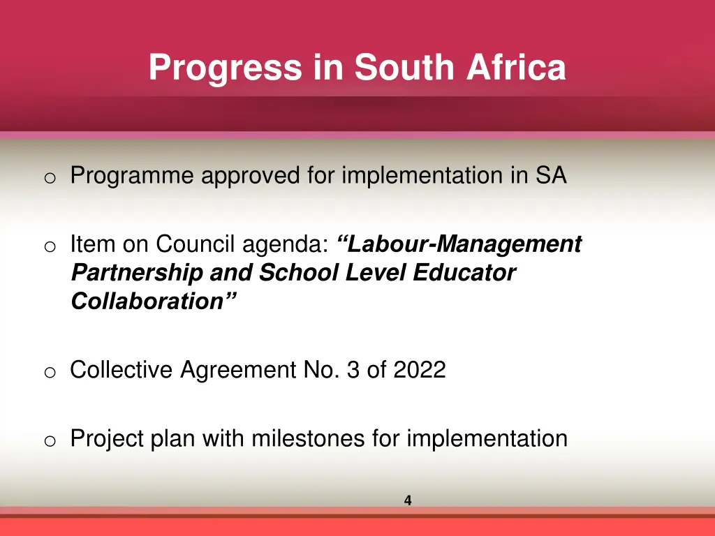 progress in south africa