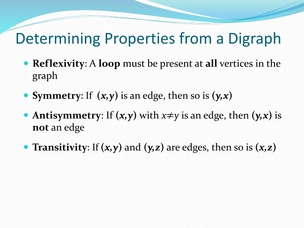determining properties from a digraph