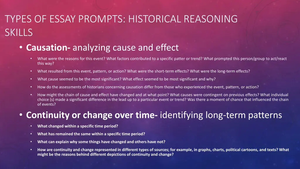 types of essay prompts historical reasoning