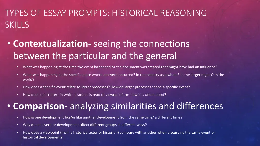 types of essay prompts historical reasoning skills
