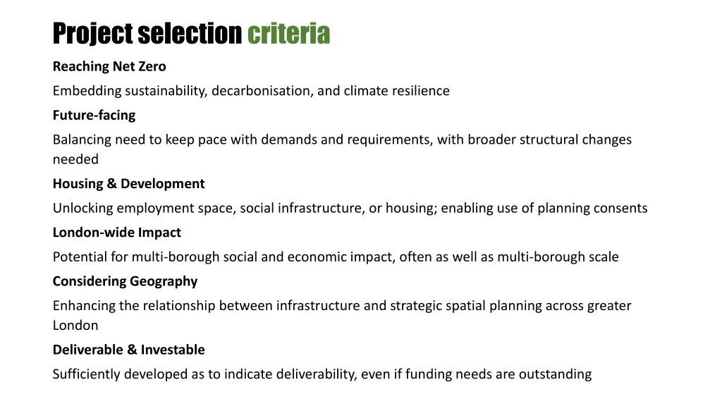 project selection criteria