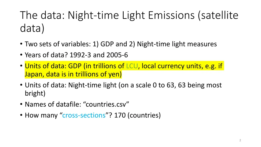 the data night time light emissions satellite data