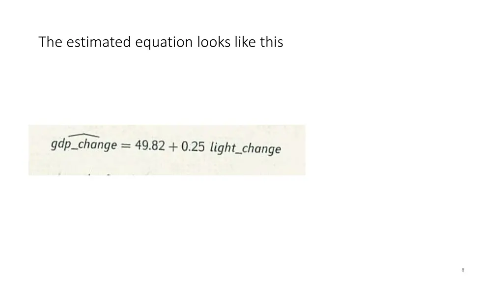 the estimated equation looks like this