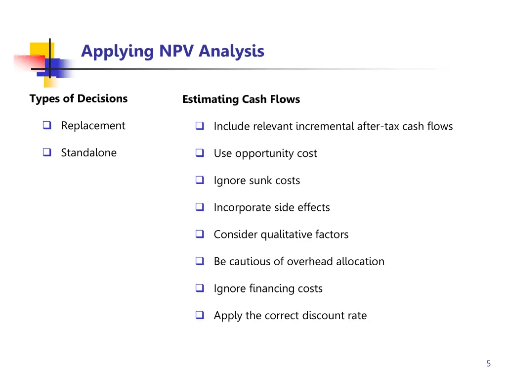 applying npv analysis
