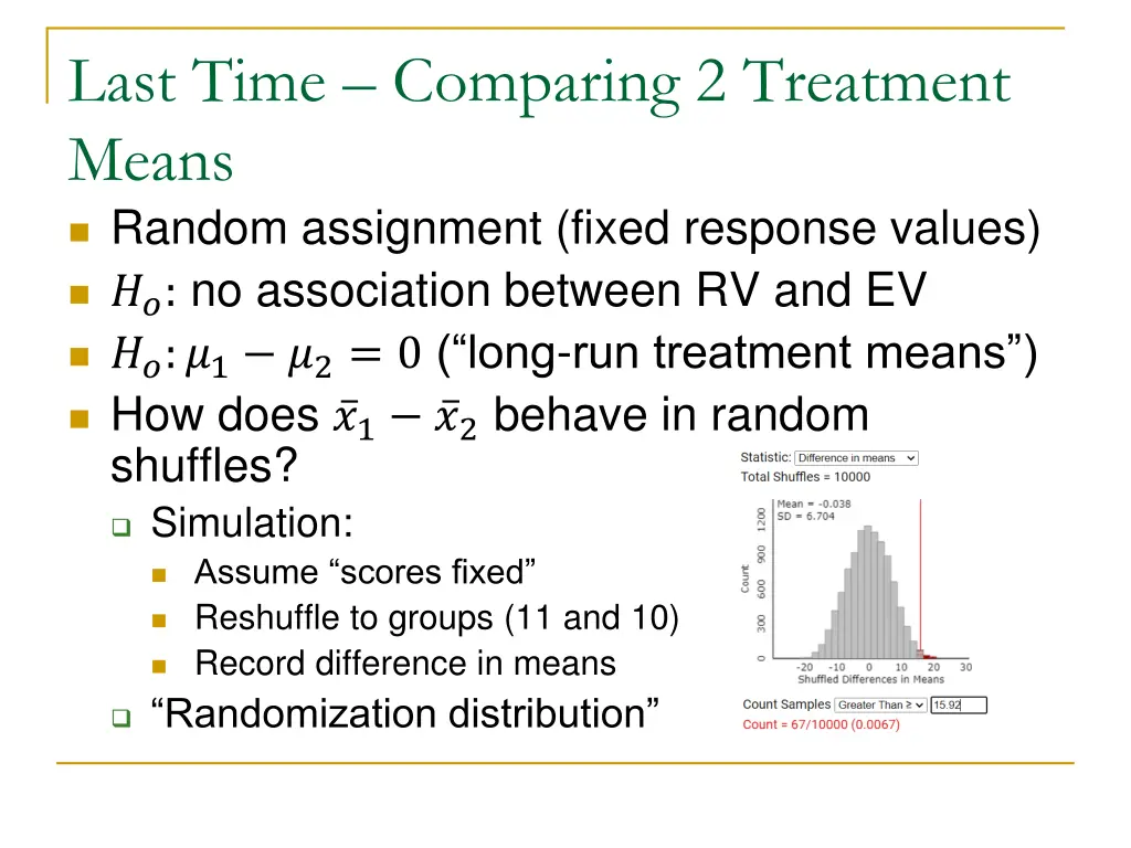last time comparing 2 treatment means random