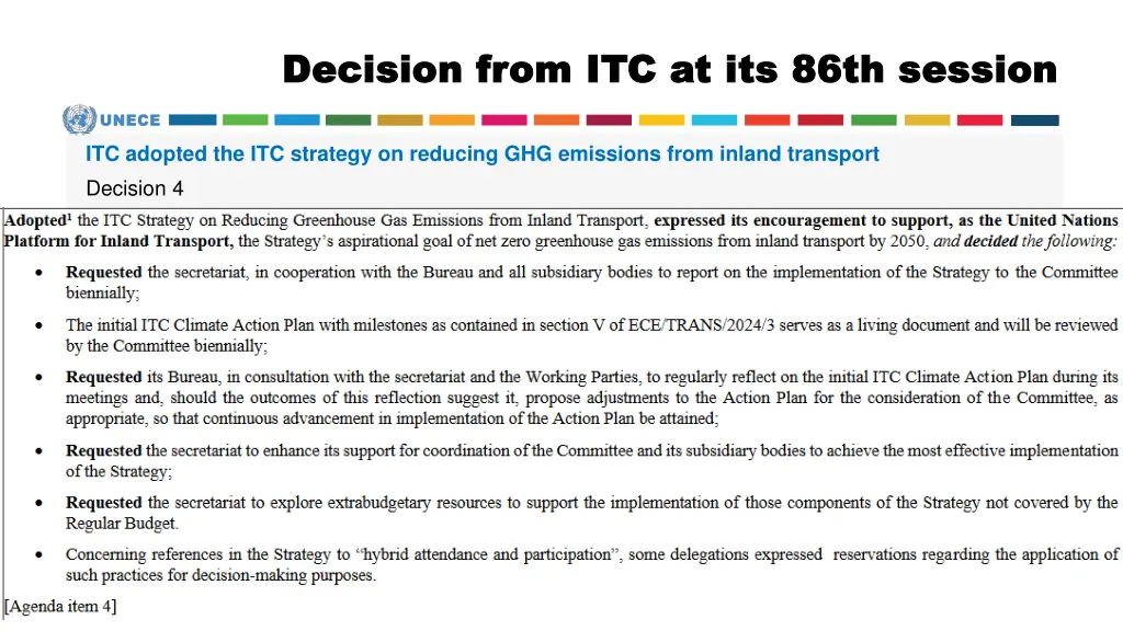 decision from itc at its 86th session decision