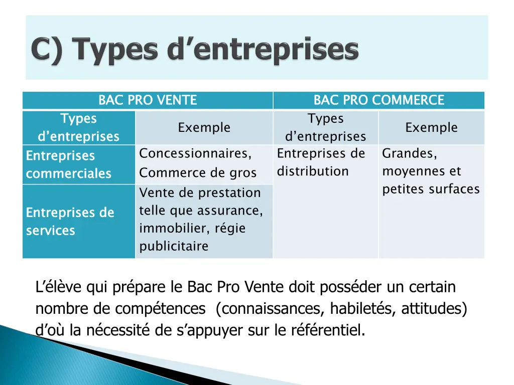 bac pro vente types d entreprises entreprises
