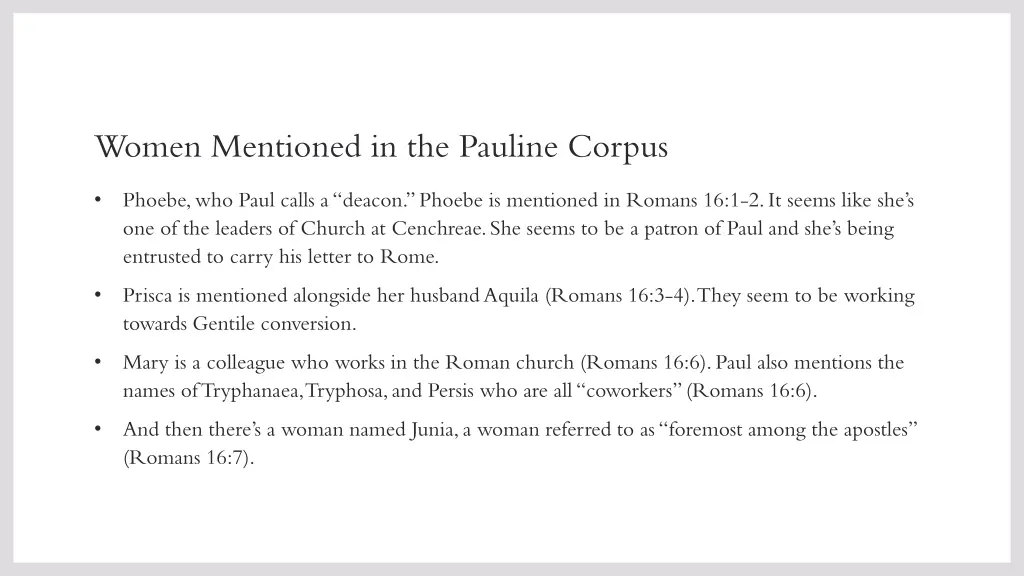 women mentioned in the pauline corpus