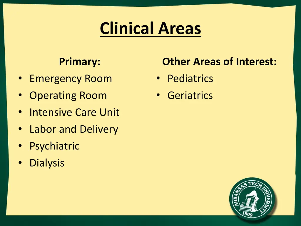 clinical areas
