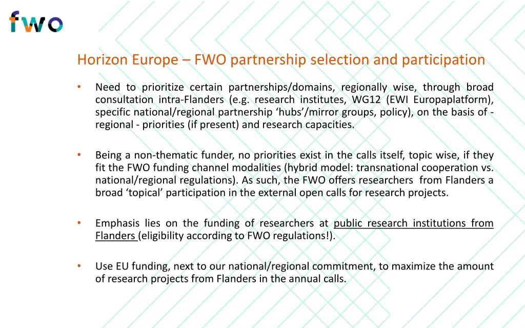 horizon europe fwo partnership selection