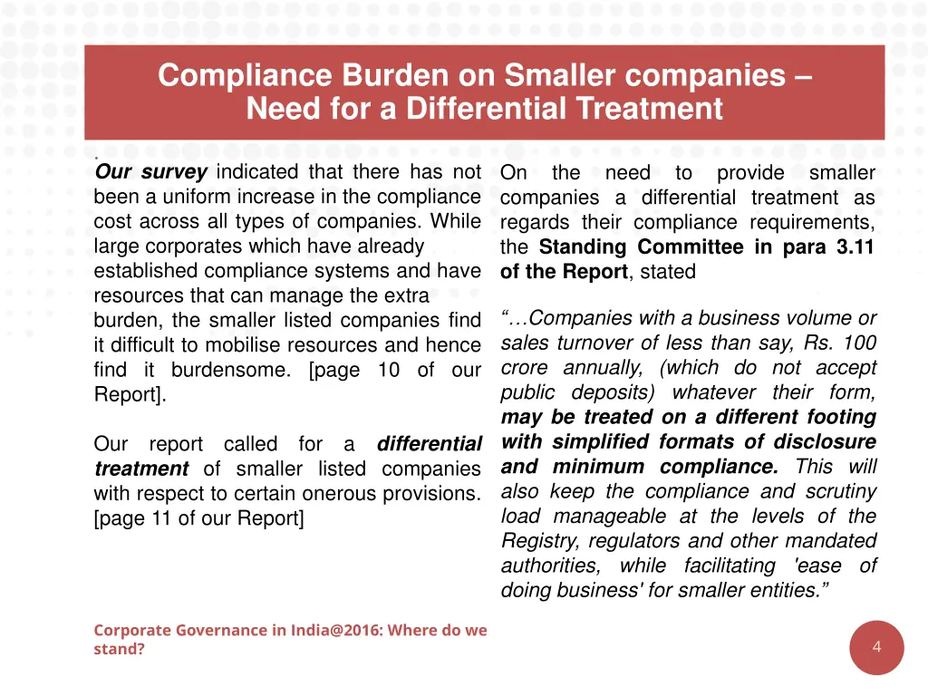 compliance burden on smaller companies need