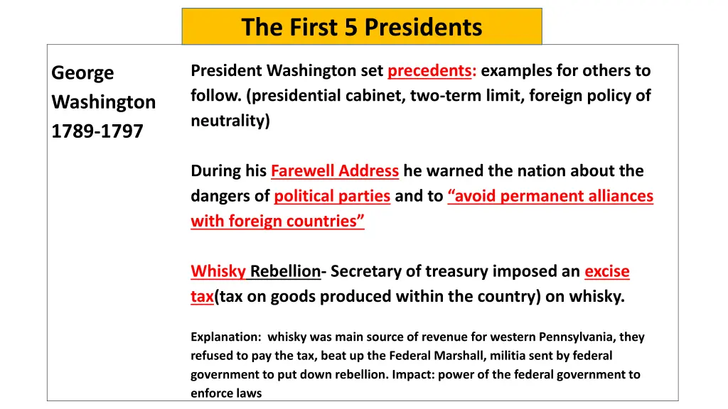 the first 5 presidents