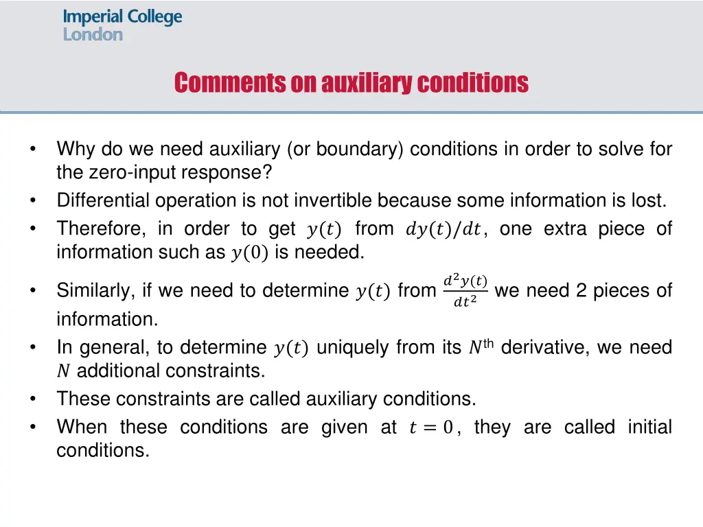 comments on auxiliary conditions