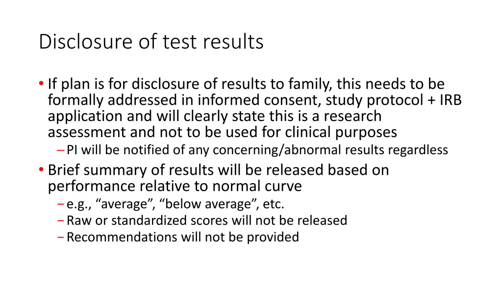 disclosure of test results