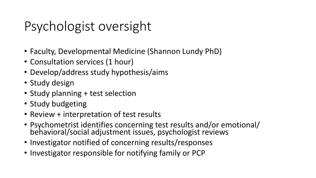 psychologist oversight