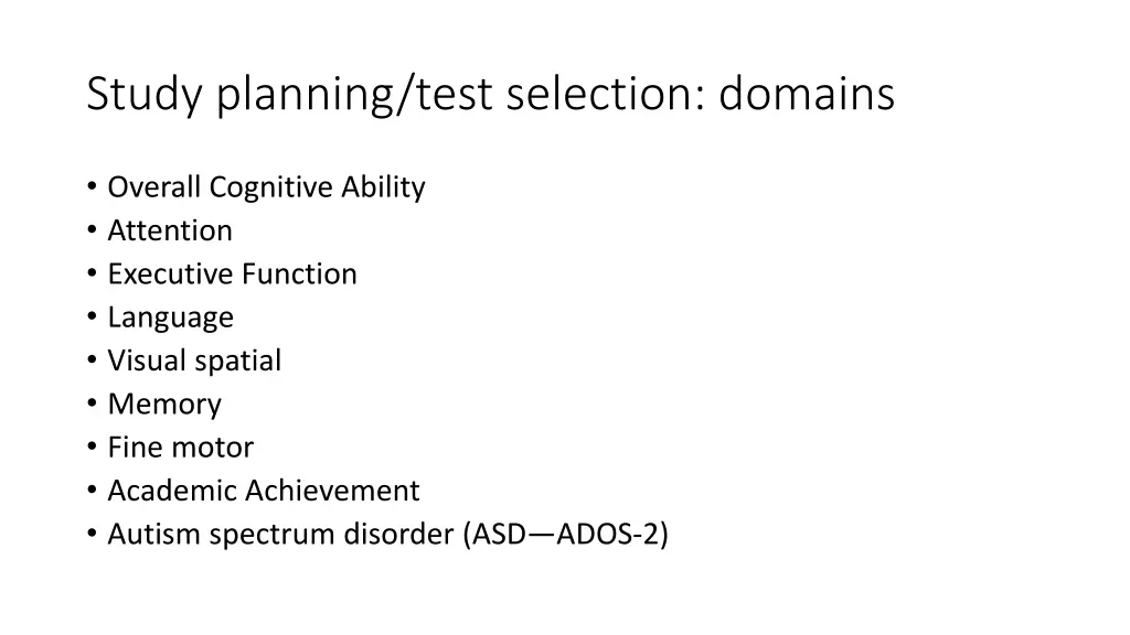 study planning test selection domains