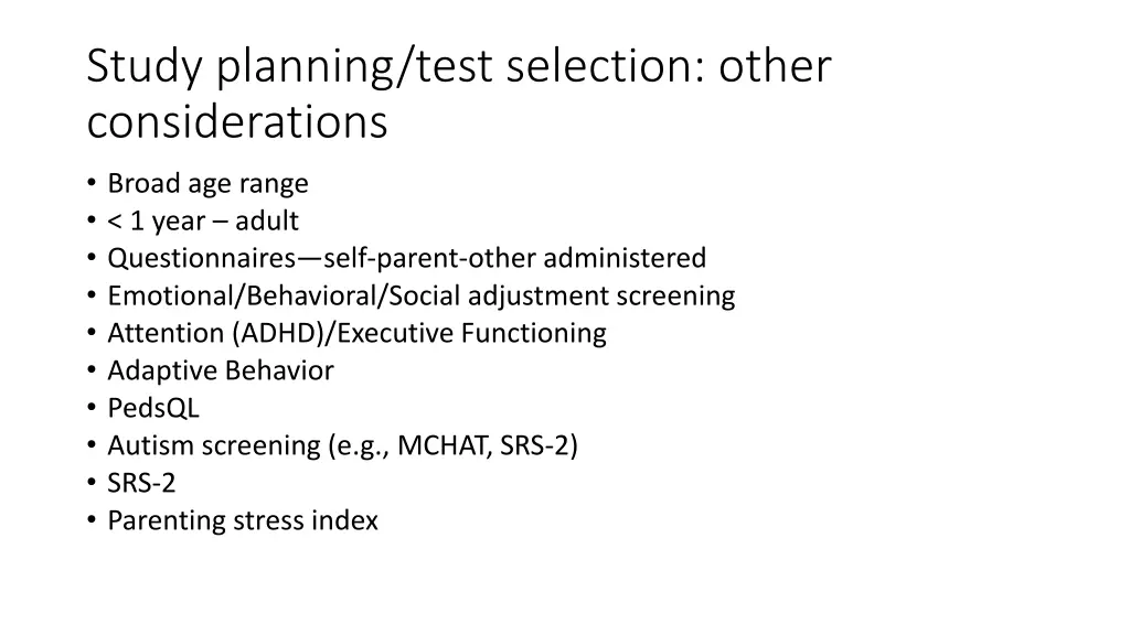 study planning test selection other