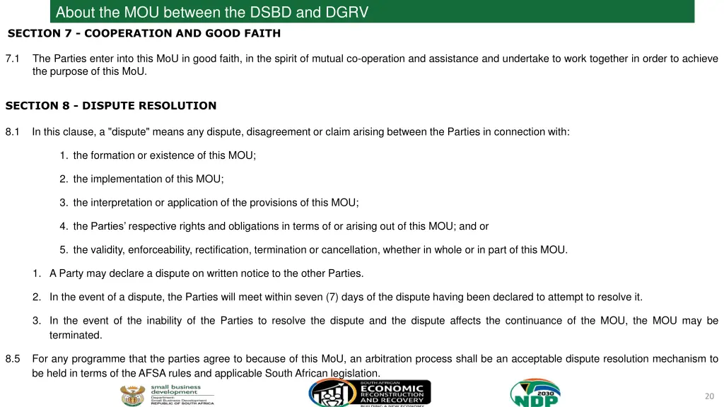 about the mou between the dsbd and dgrv 5