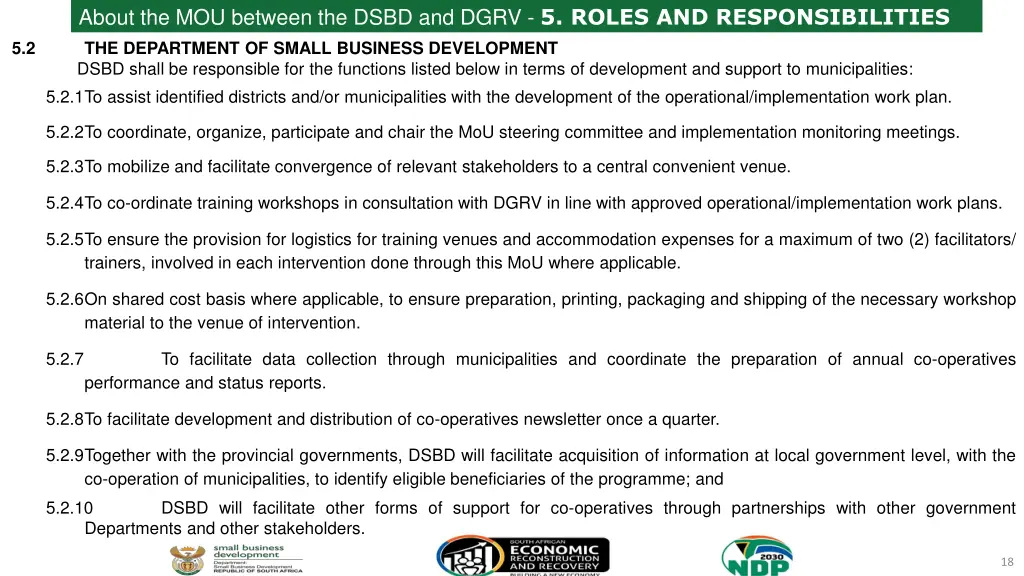 about the mou between the dsbd and dgrv 5 roles 1