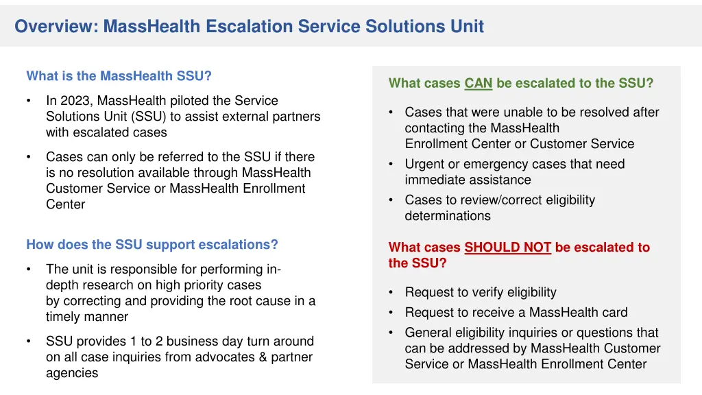 overview masshealth escalation service solutions