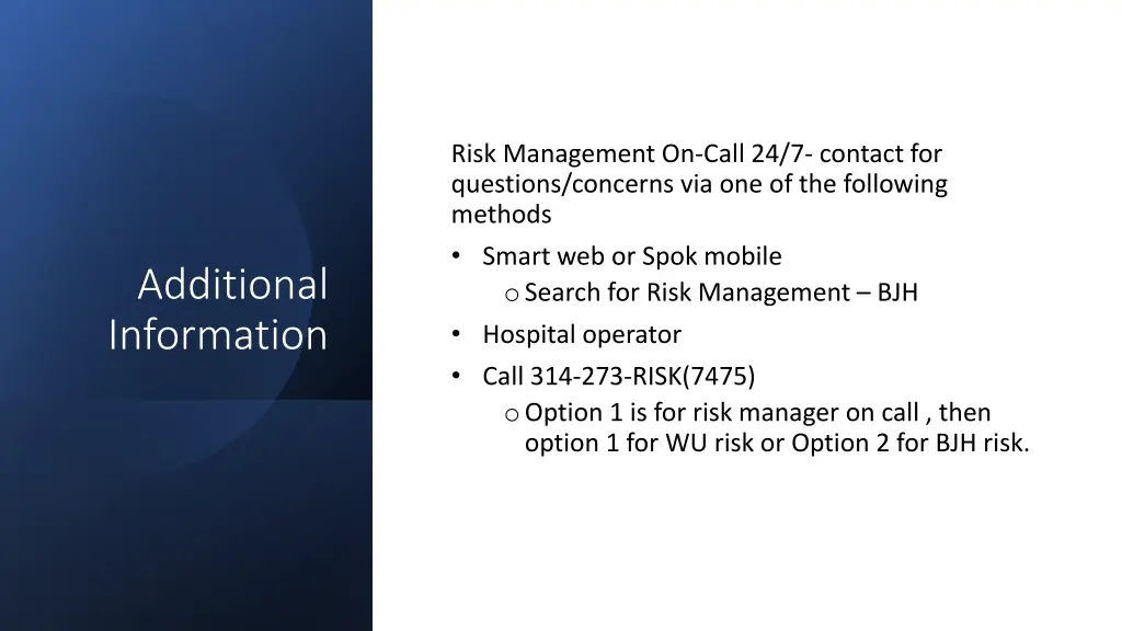 risk management on call 24 7 contact