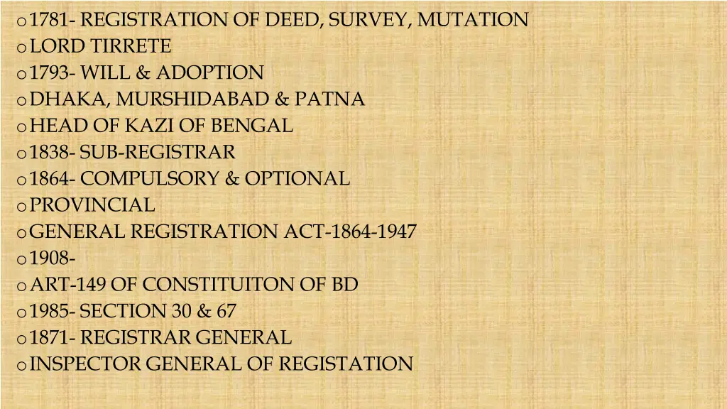 o 1781 registration of deed survey mutation