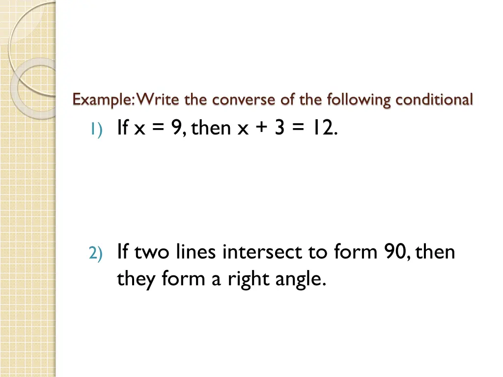 example write the converse of the following