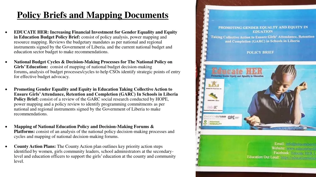 policy briefs and mapping documents