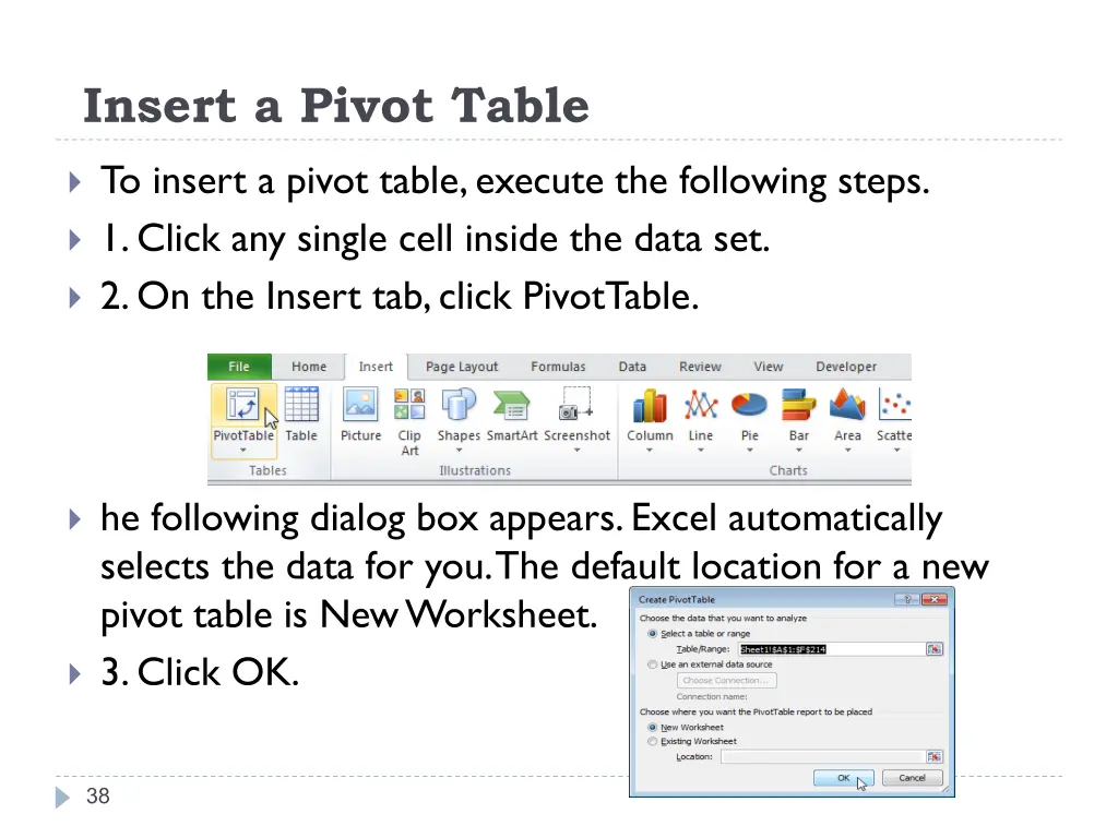 insert a pivot table