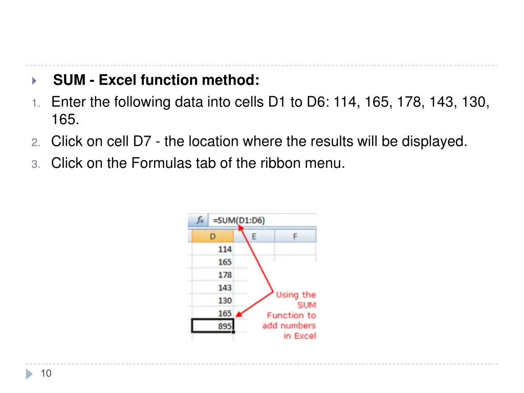 sum excel function method 1 enter the following