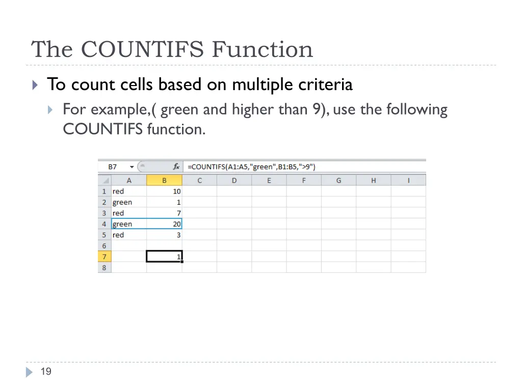 the countifs function