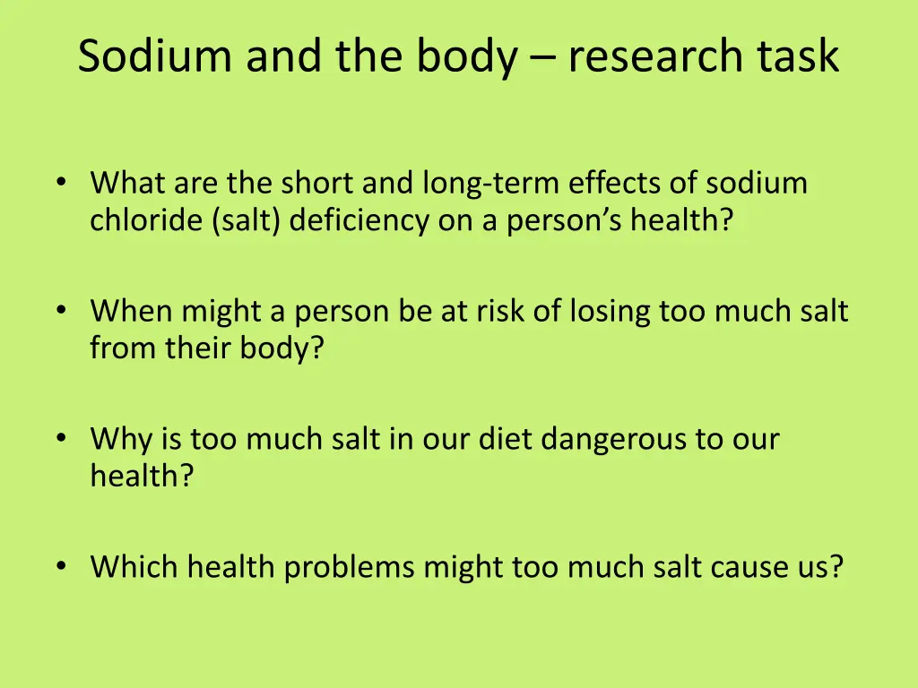 sodium and the body research task