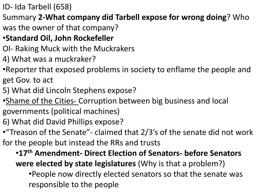 id ida tarbell 658 summary 2 what company