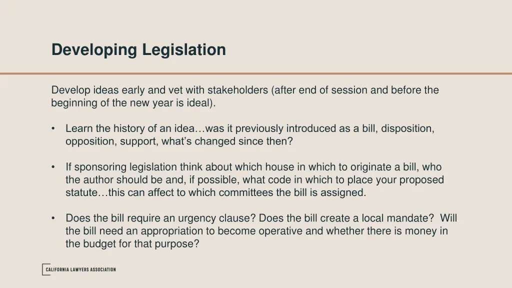 developing legislation