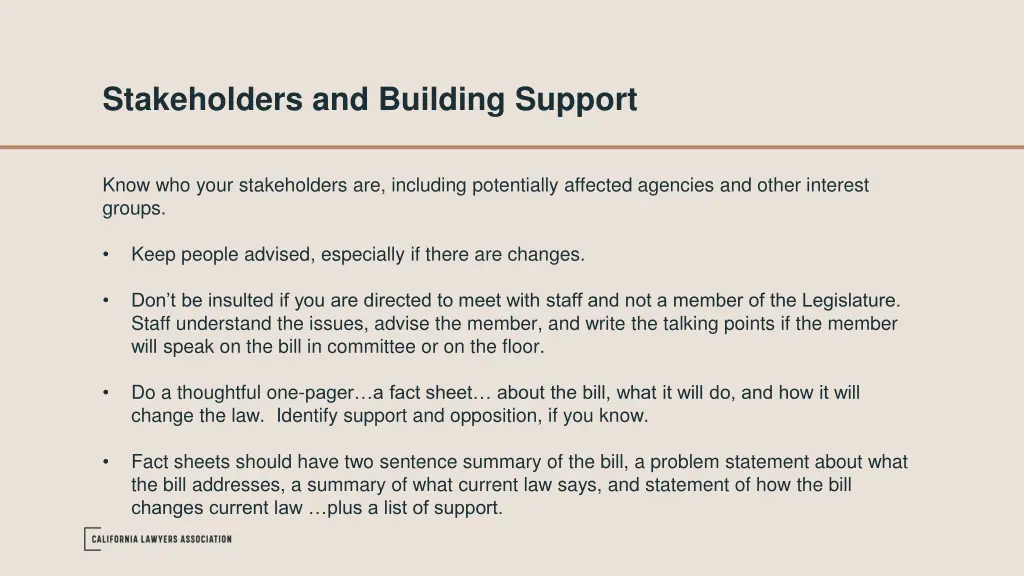 stakeholders and building support