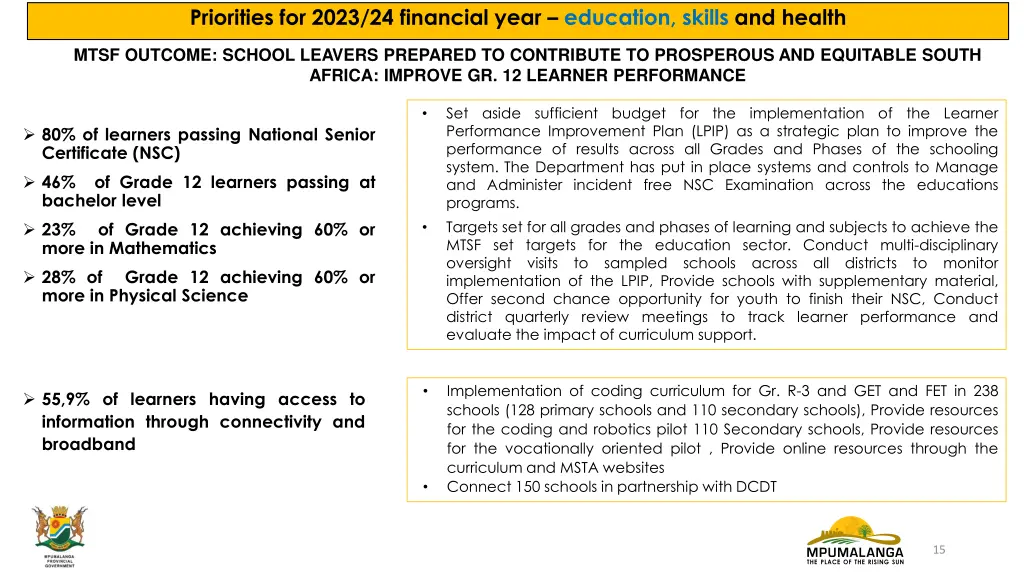 priorities for 2023 24 financial year education 2