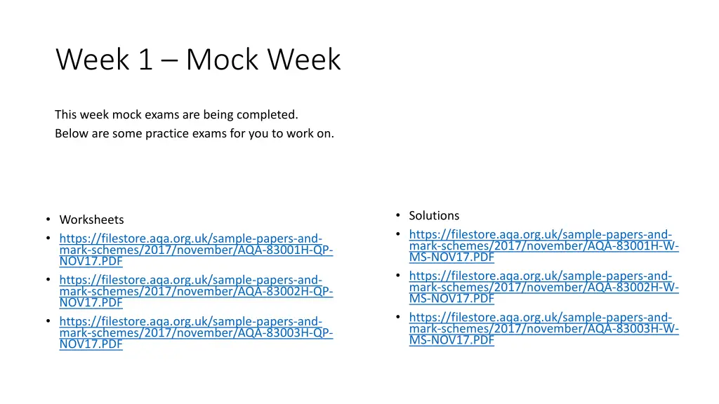 week 1 mock week