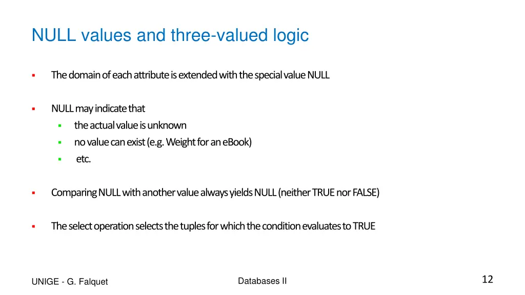 null values and three valued logic