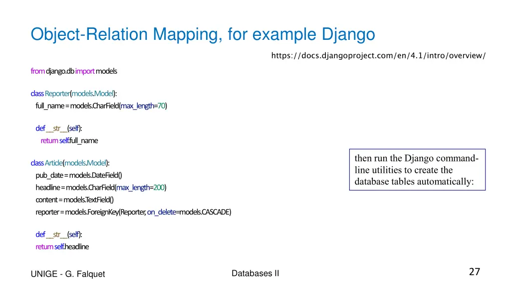 object relation mapping for example django