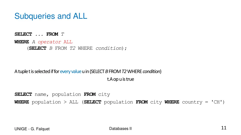 subqueries and all
