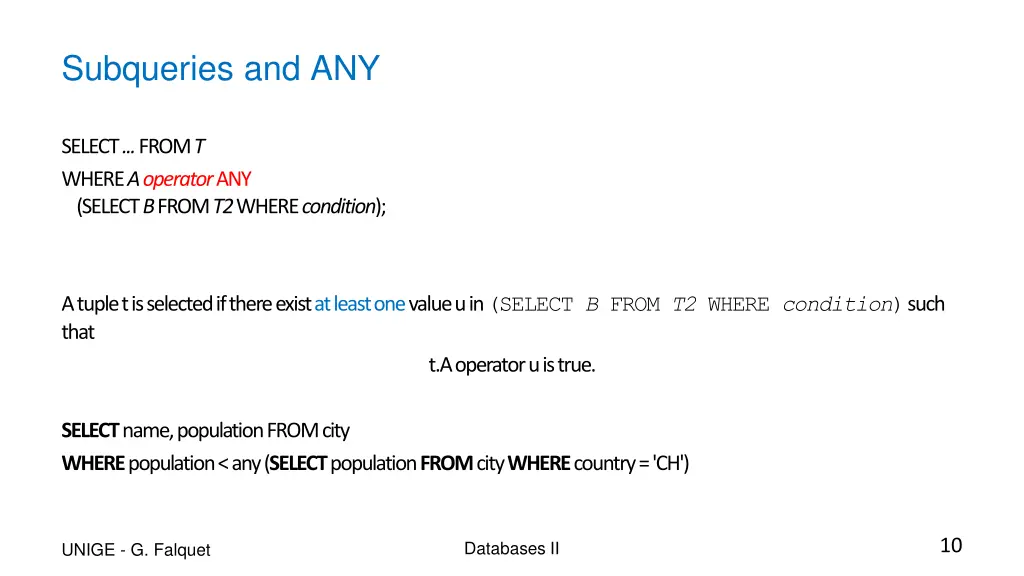 subqueries and any