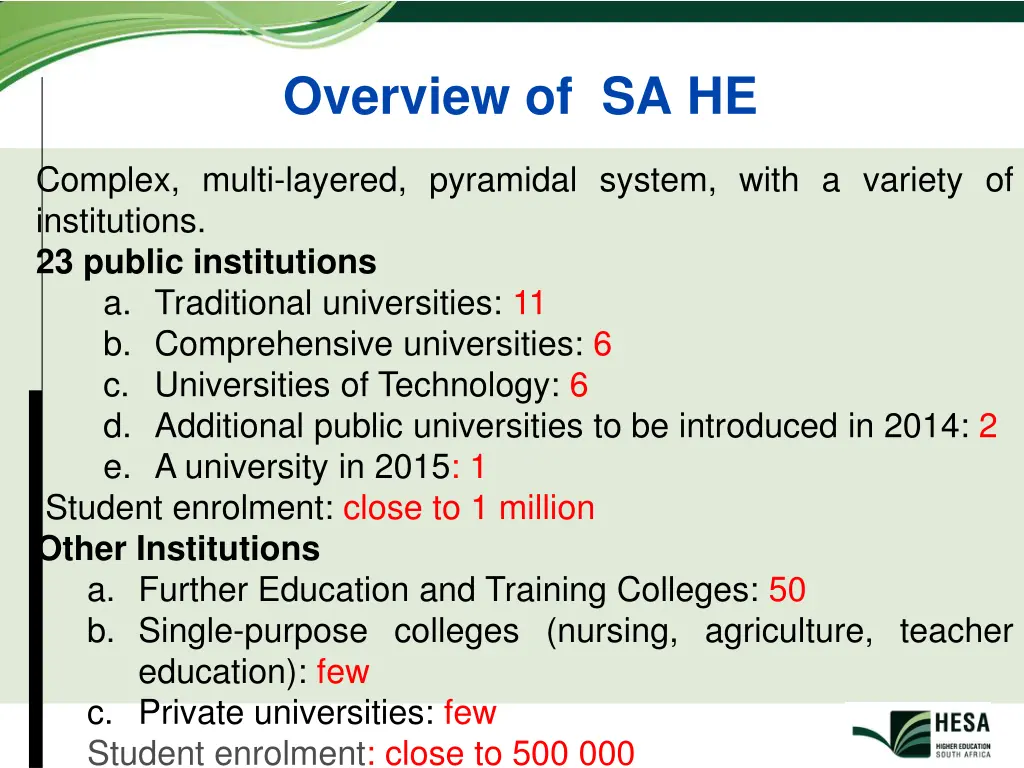 overview of sa he