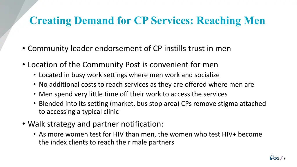 creating demand for cp services reaching men