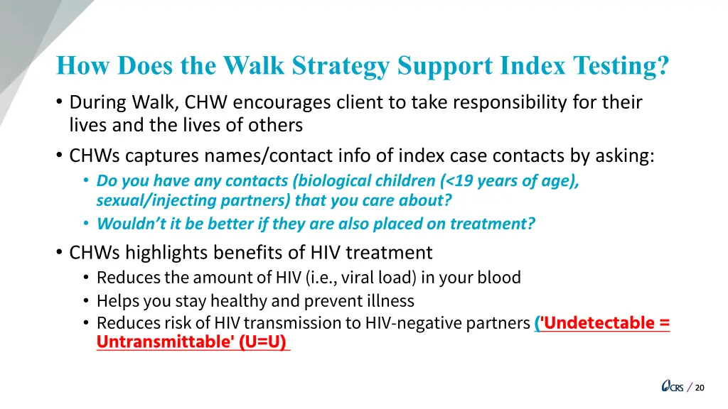 how does the walk strategy support index testing