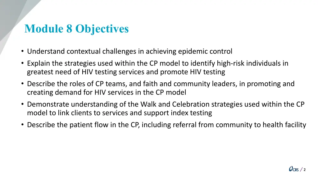 module 8 objectives
