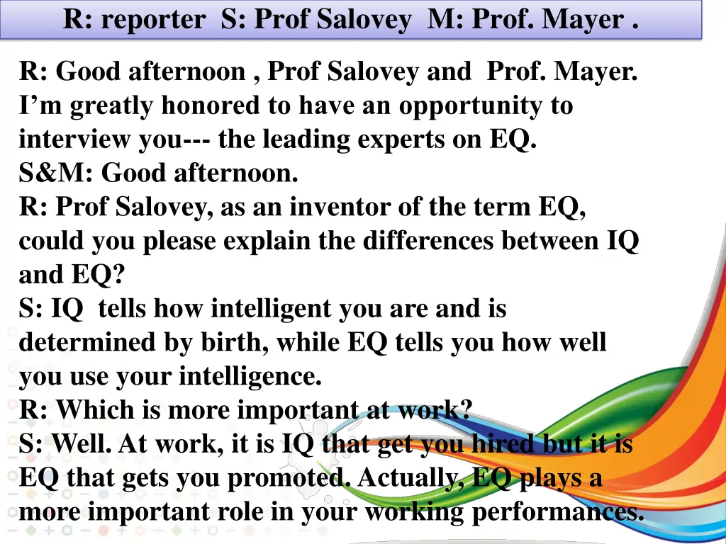 r reporter s prof salovey m prof mayer