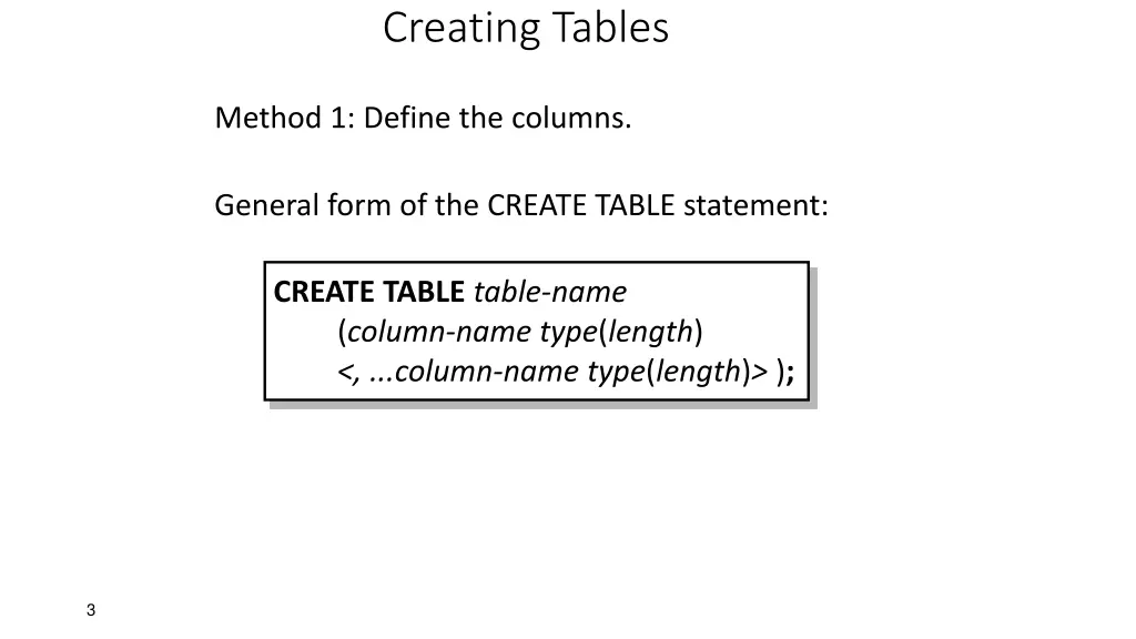 creating tables 1