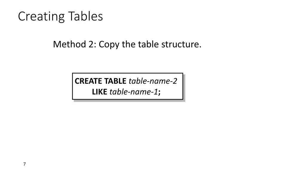 creating tables 2