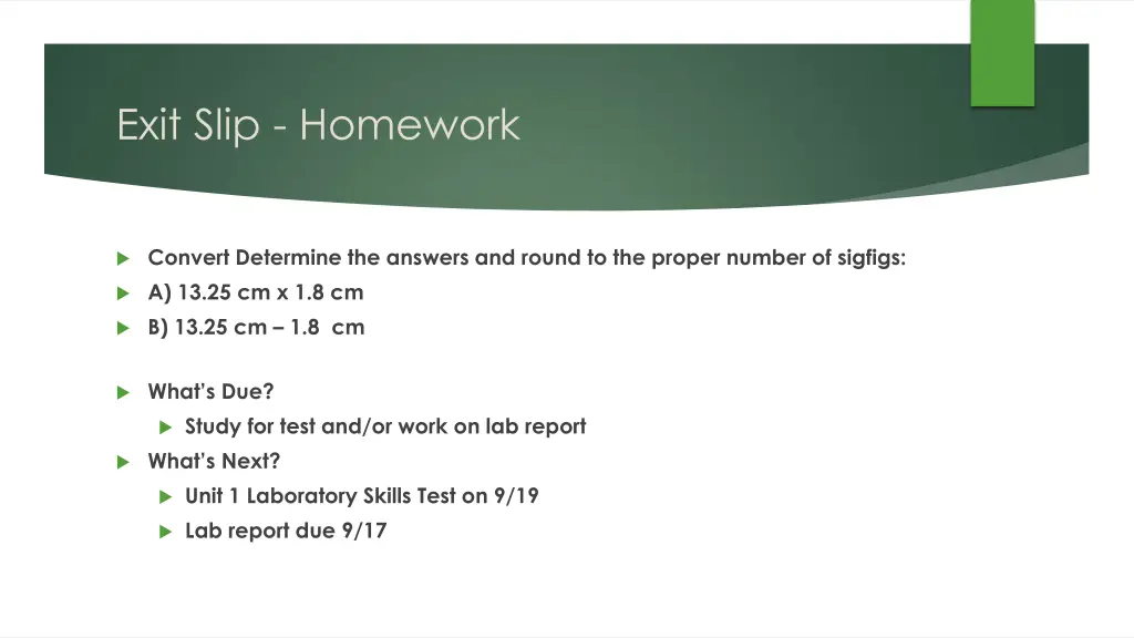 exit slip homework
