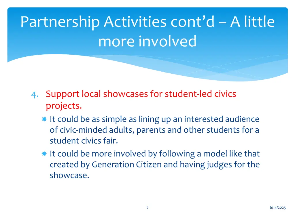 partnership activities cont d a little more